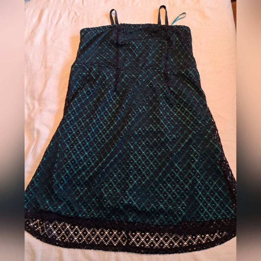 Lane Bryant women's size 18 overlay dress black and teal, VGUC